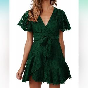 NWT Halfisland Emerald Green Lace Mini Dress